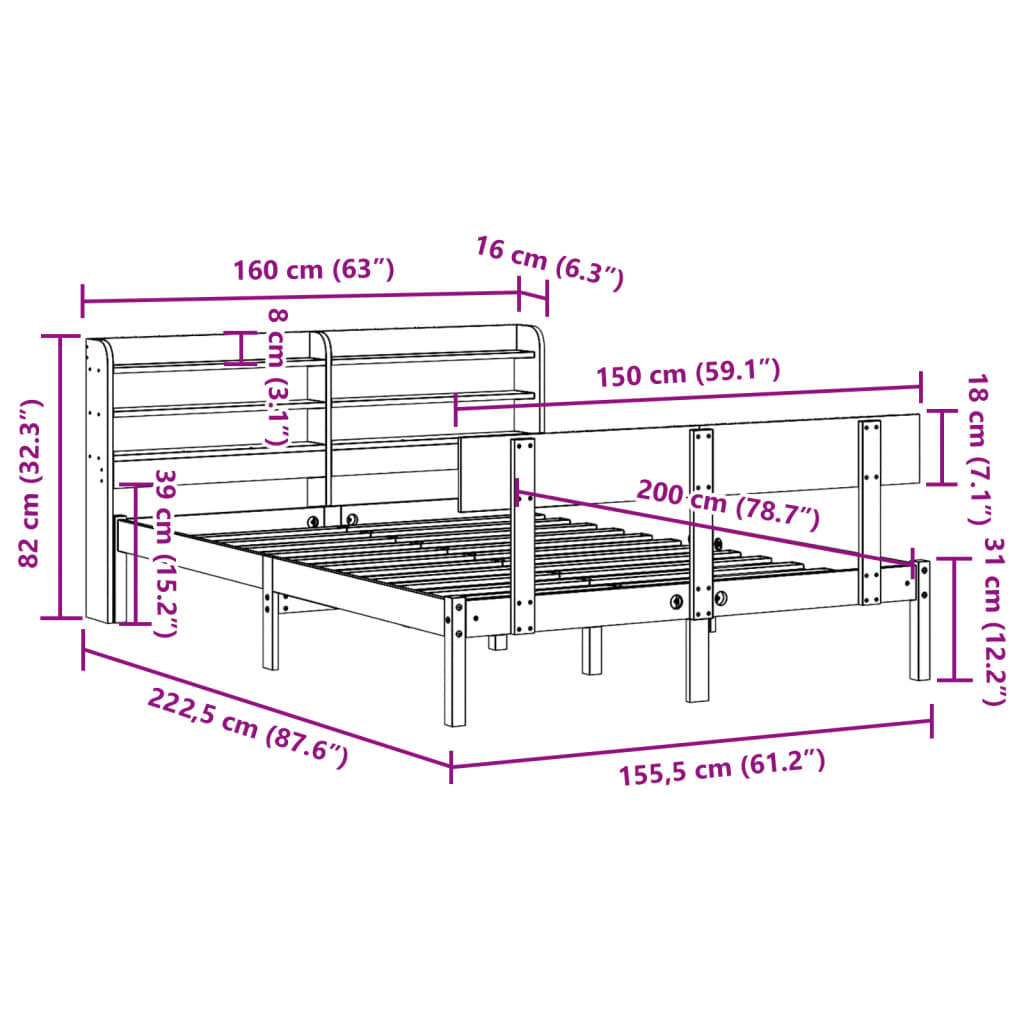 Massivholzbett ohne Matratze Weiß 150x200 cm Kiefernholz