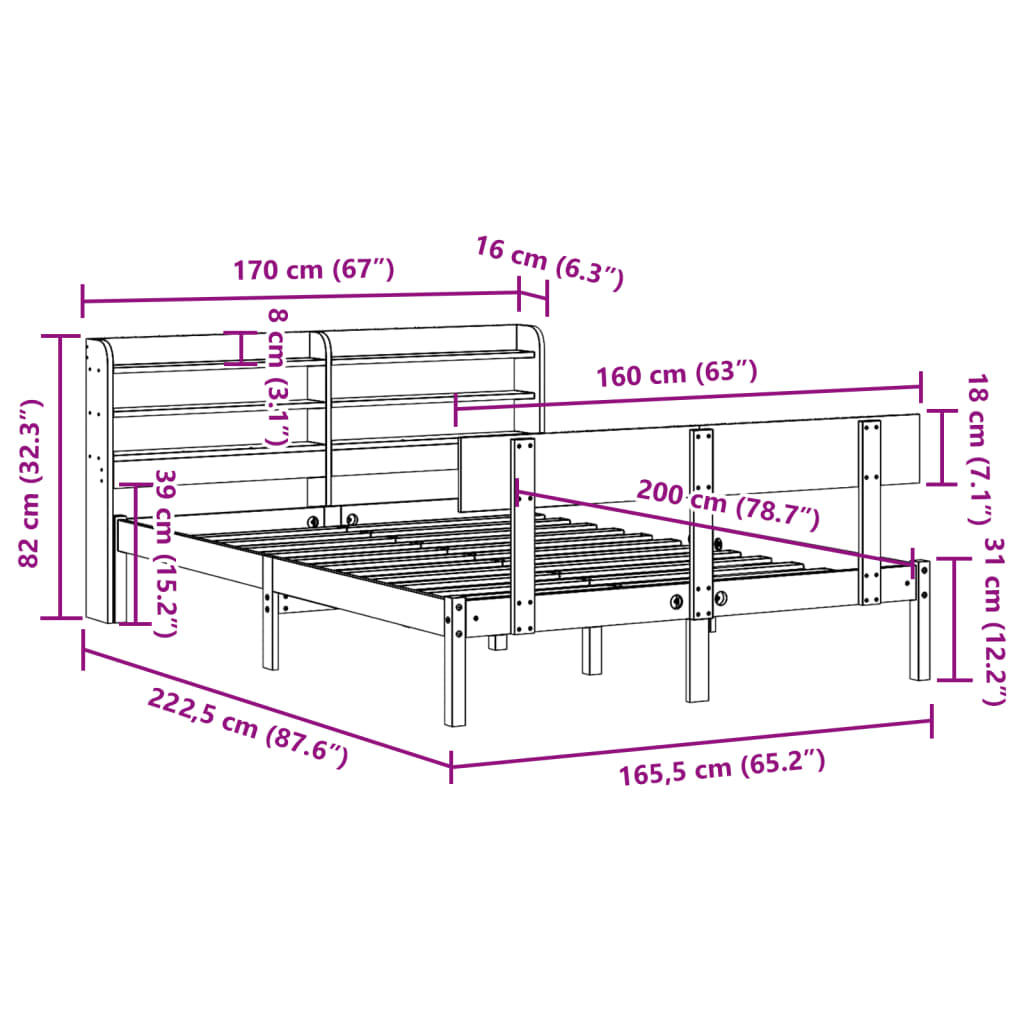 Massivholzbett ohne Matratze Weiß 160x200 Kiefernholz