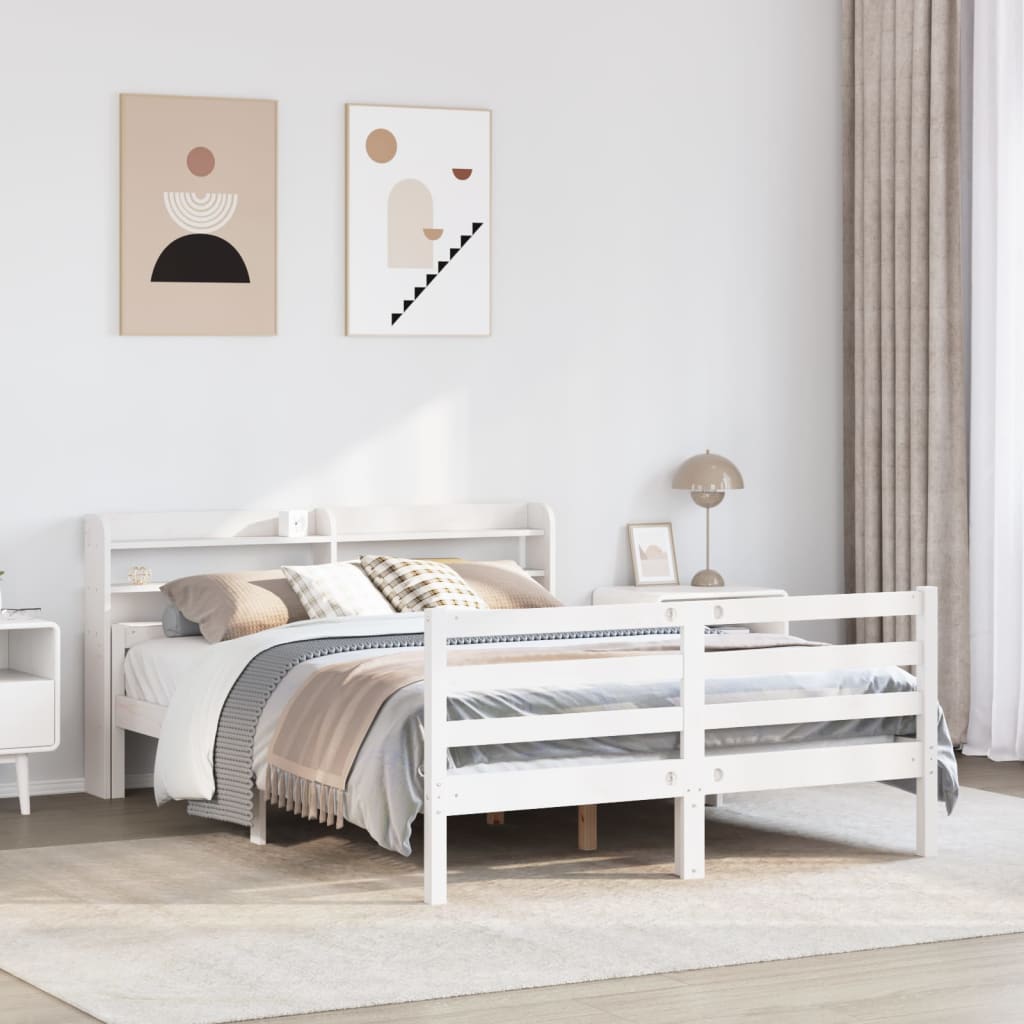 Bettgestell mit Kopfteil ohne Matratze Weiß 135x190 cm