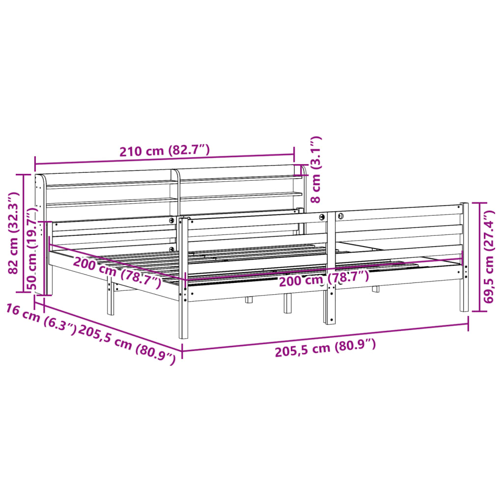 Bettgestell mit Kopfteil ohne Matratze Weiß 200x200 cm