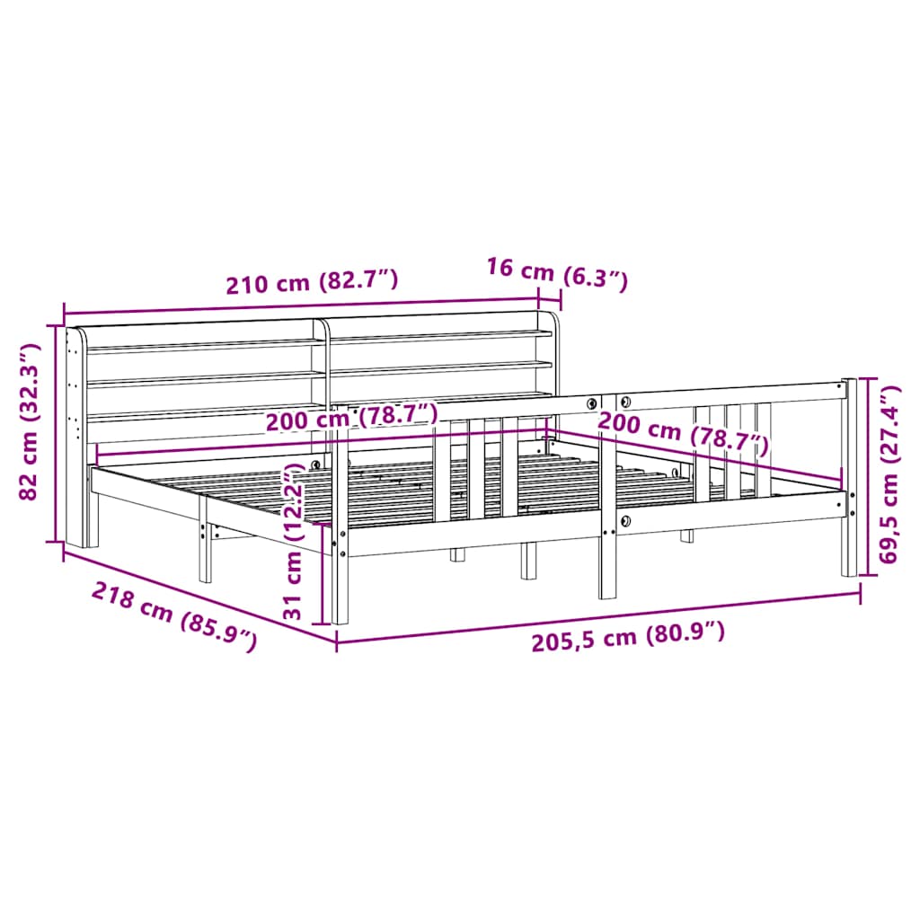 Bettgestell mit Kopfteil ohne Matratze 200x200 cm