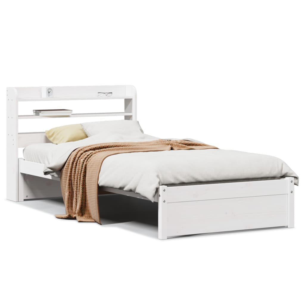 Bed frame with headboard without mattress white 75x190 cm