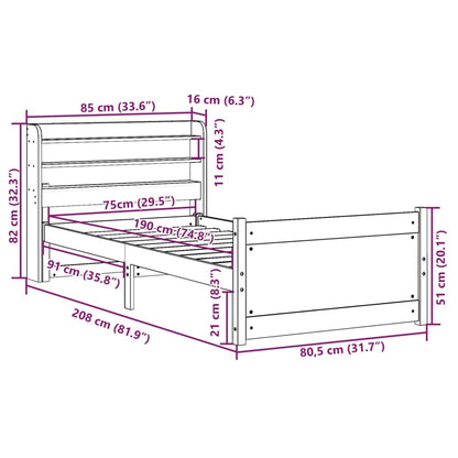 Bettgestell mit Kopfteil ohne Matratze 75x190 cm