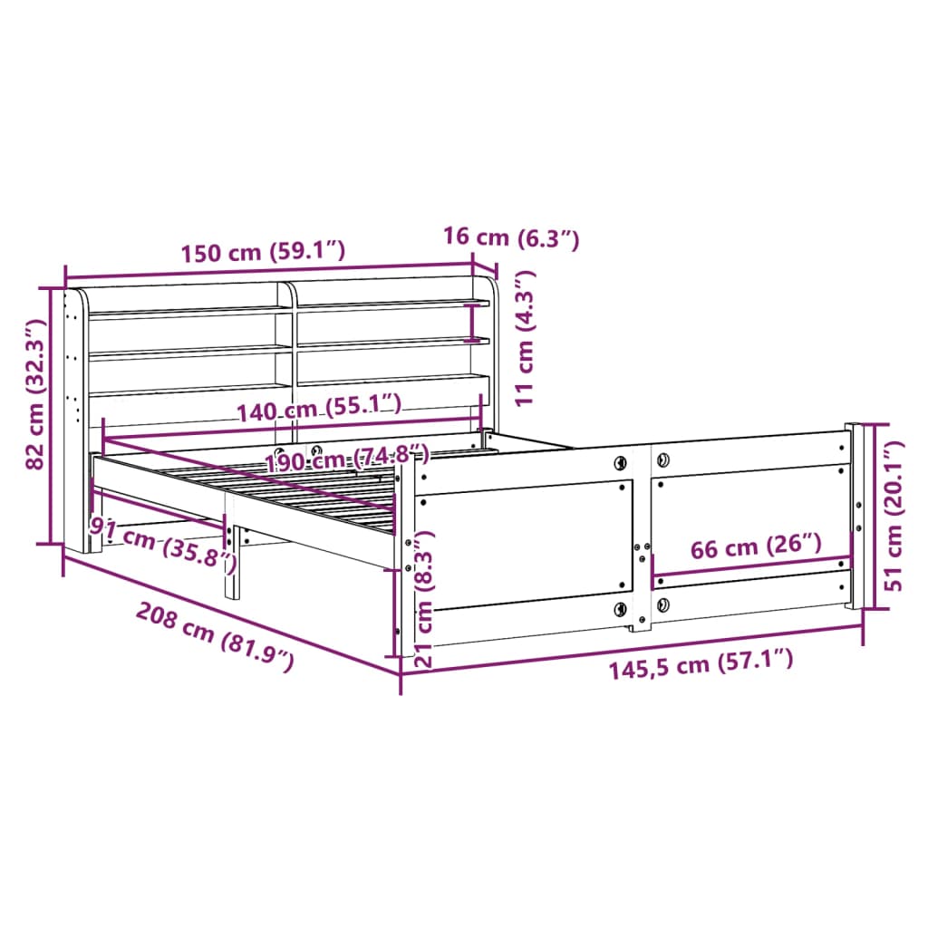 Bettgestell mit Kopfteil ohne Matratze Weiß 140x190 cm