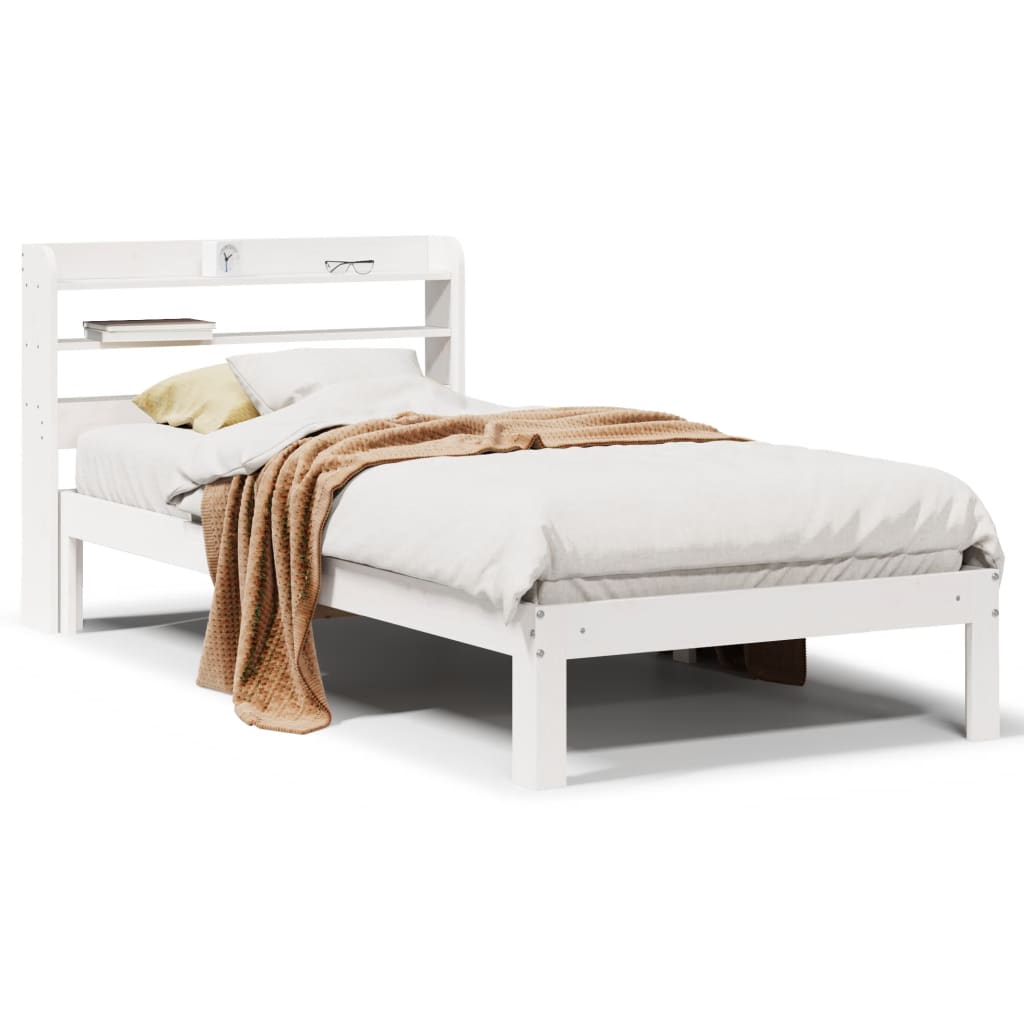 Bed frame with headboard without mattress white 75x190 cm