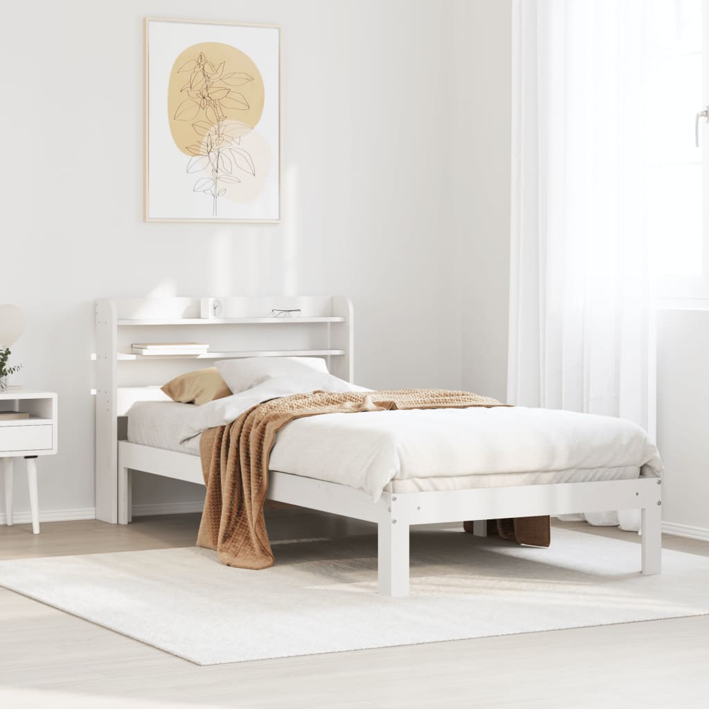Bed frame with headboard without mattress white 75x190 cm