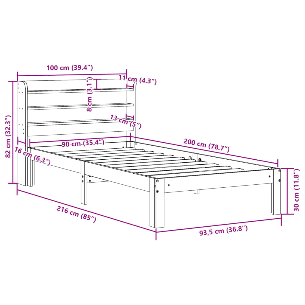 Bed frame with headboard without mattress white 90x200 cm