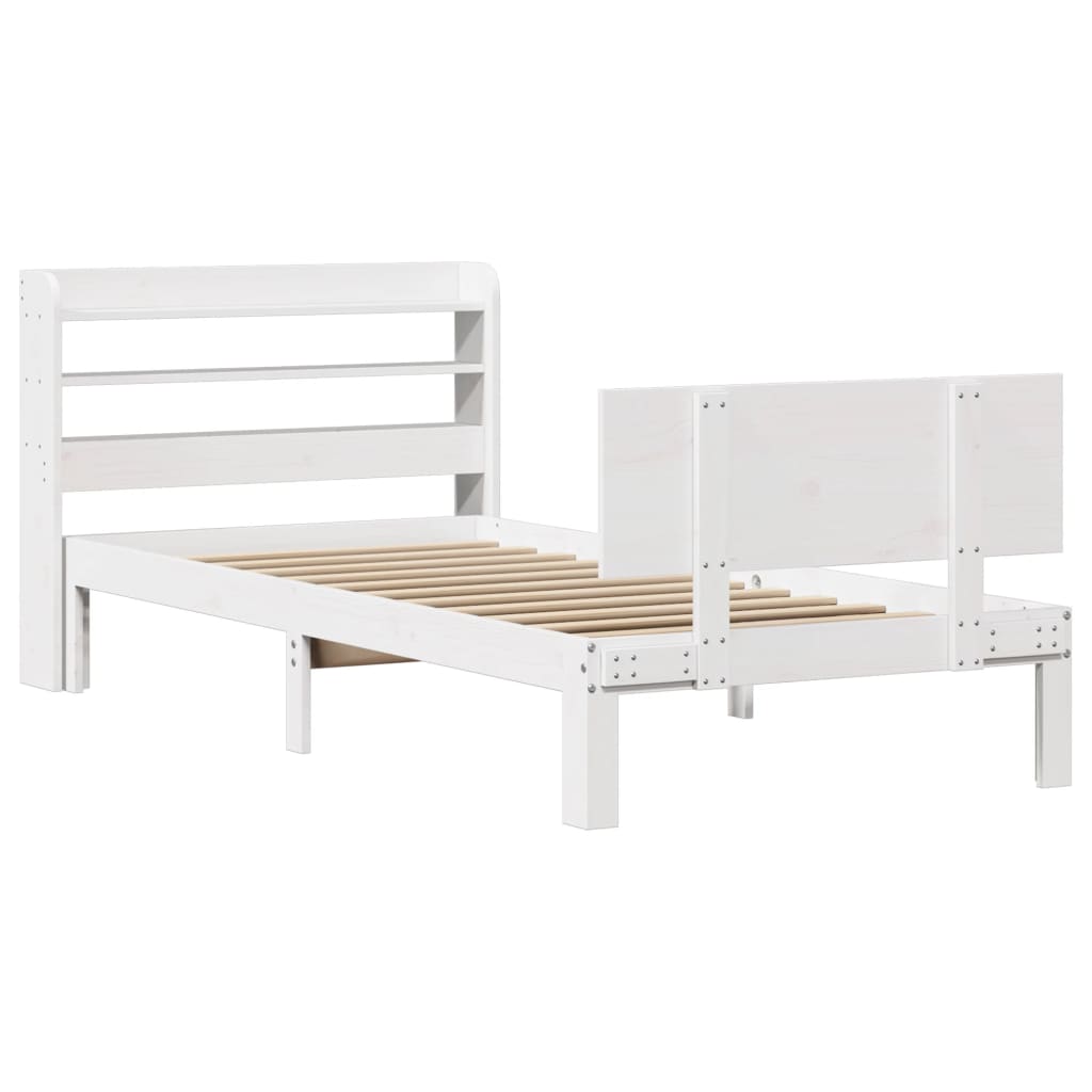 Bed frame with headboard without mattress white 75x190 cm