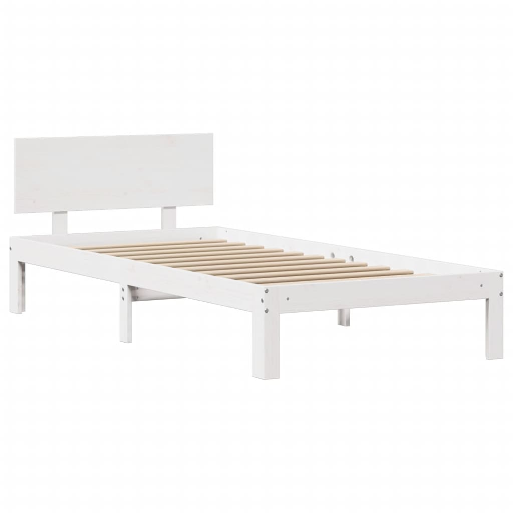 Bed frame with headboard without mattress white 75x190 cm