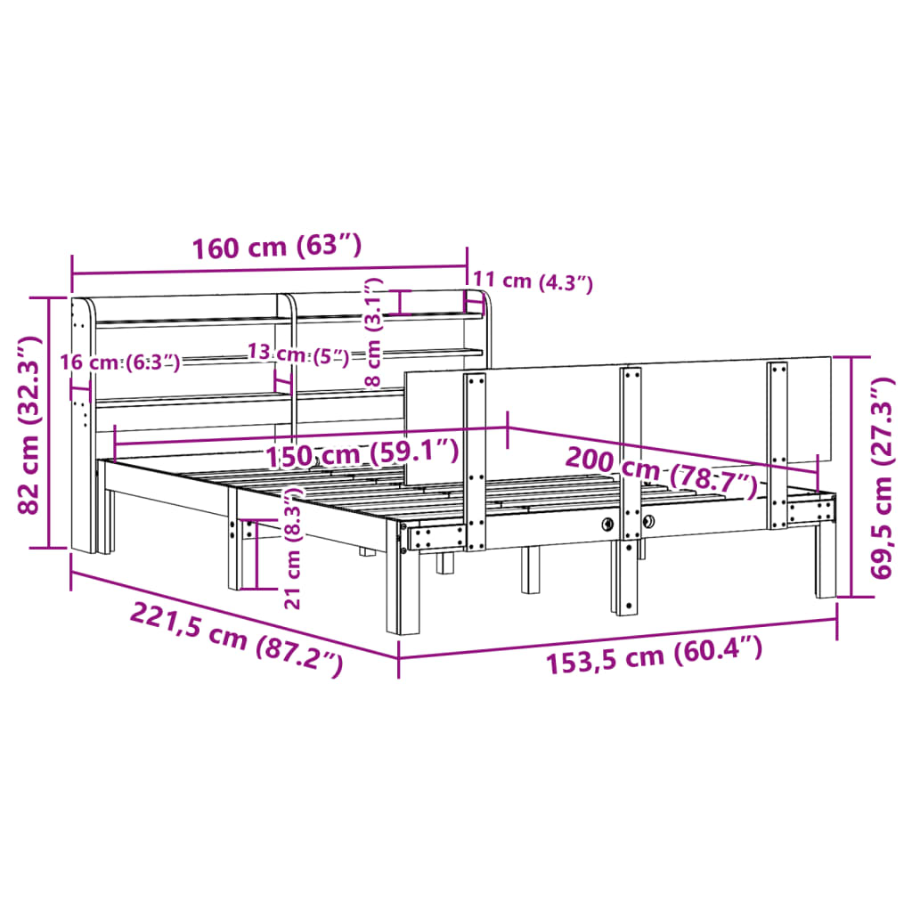 Bettgestell mit Kopfteil ohne Matratze Weiß 150x200 cm