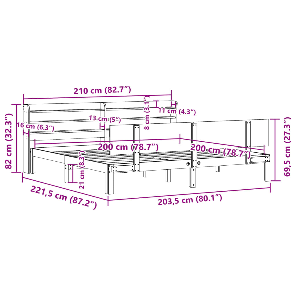 Bettgestell mit Kopfteil ohne Matratze 200x200 cm
