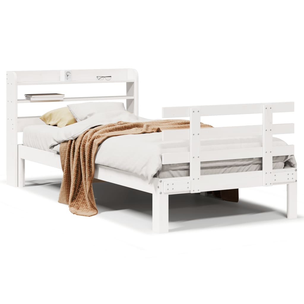 Bed frame with headboard without mattress white 75x190 cm