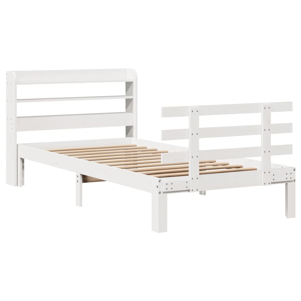 Bed frame with headboard without mattress white 75x190 cm