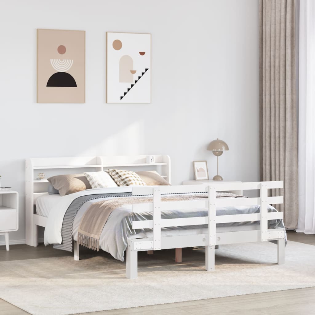 Bettgestell mit Kopfteil ohne Matratze Weiß 135x190 cm
