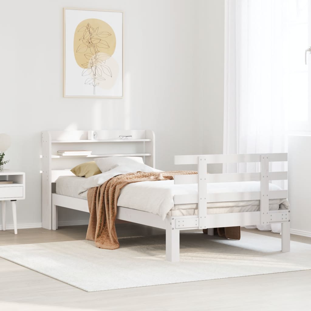 Bettgestell mit Kopfteil ohne Matratze Weiß 90x200 cm