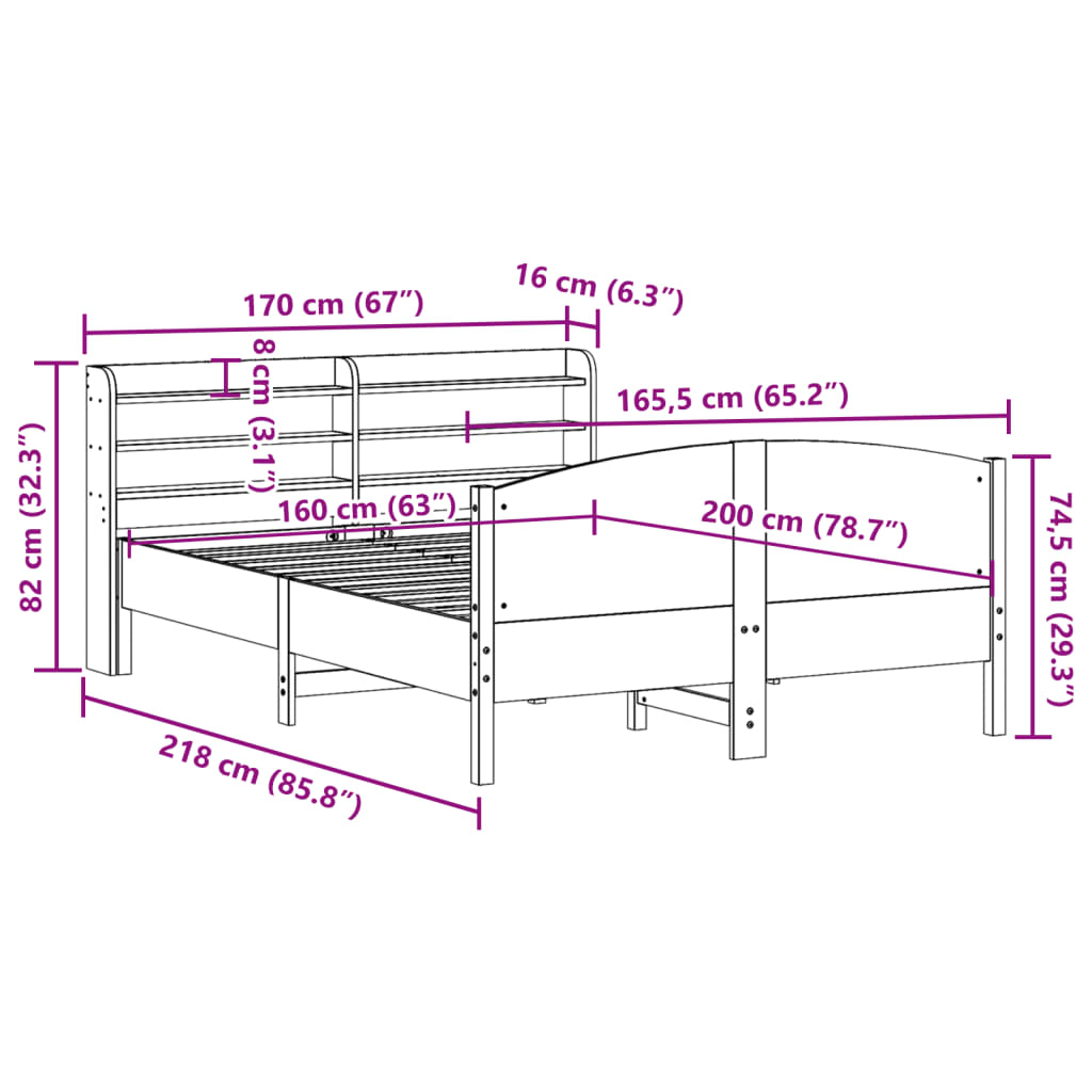 Massivholzbett ohne Matratze 160x200 cm Kiefernholz