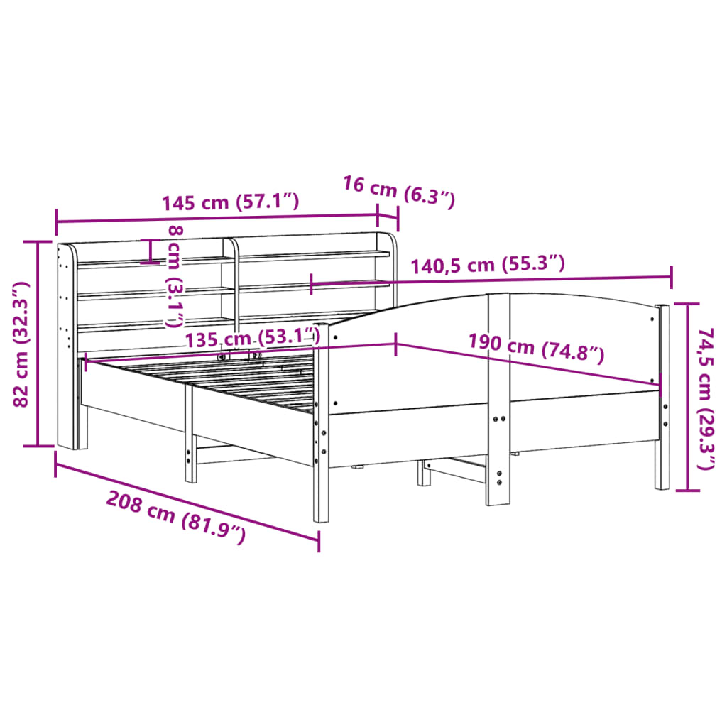 Massivholzbett ohne Matratze Weiß 135x190 cm Kiefernholz