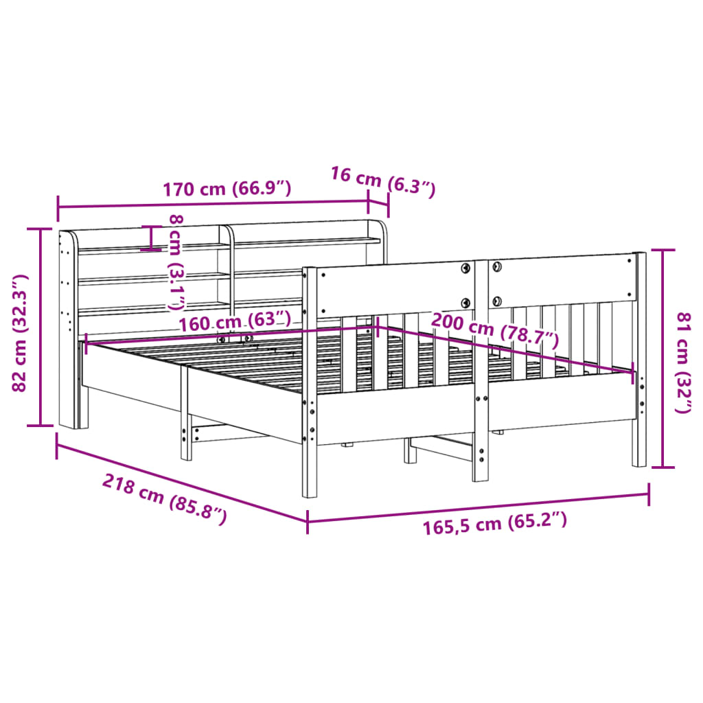 Massivholzbett ohne Matratze Weiß 160x200 Kiefernholz
