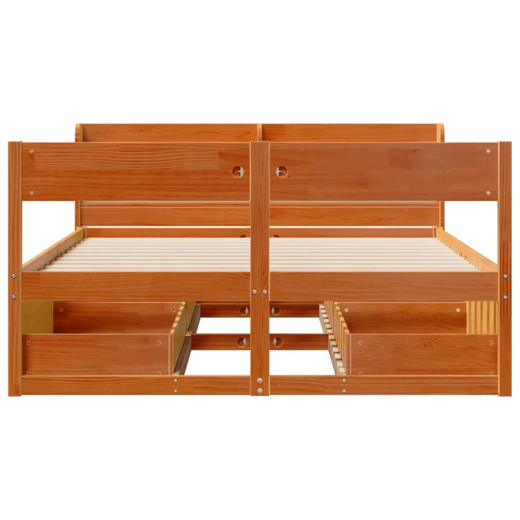Massivholzbett ohne Matratze Wachsbraun 135x190 cm Kiefernholz