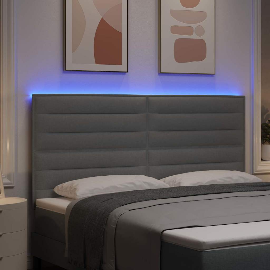 LED Kopfteil mit LED-Lichtleisten Hellgrau 180 cm Stoff