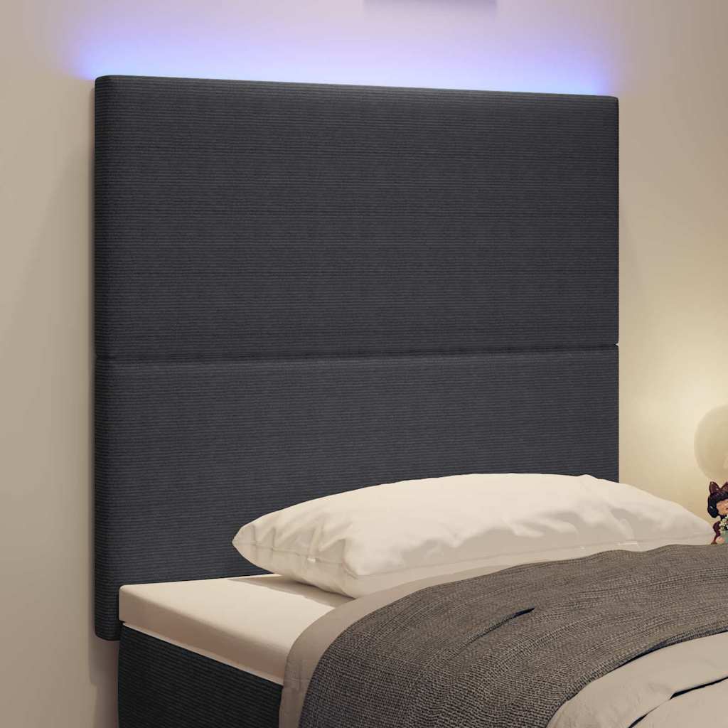 LED Kopfteil mit LED-Lichtleisten Dunkelgrau 90 cm Cordstoff