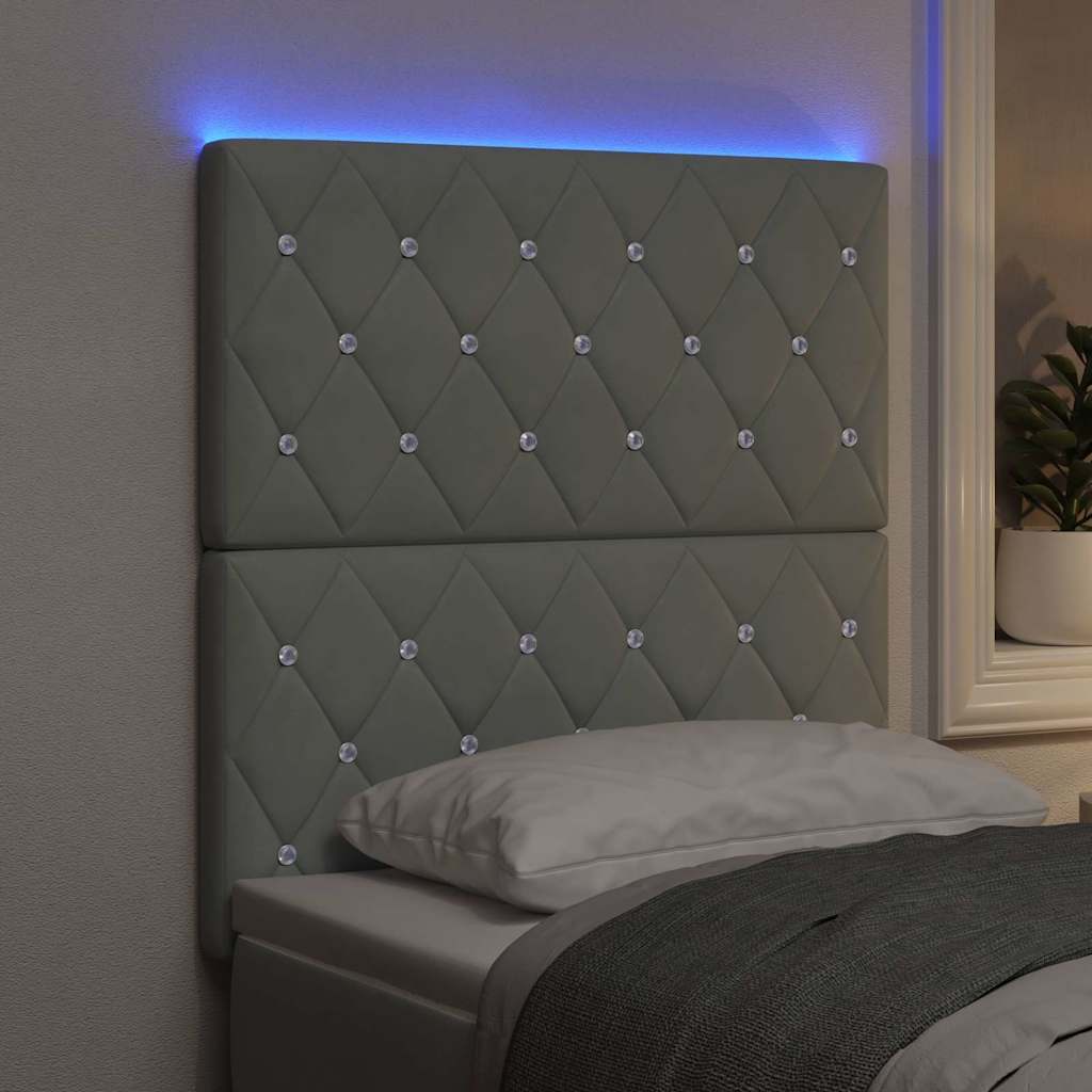 LED Kopfteil mit LED-Lichtleisten Hellgrau 80 cm Samt