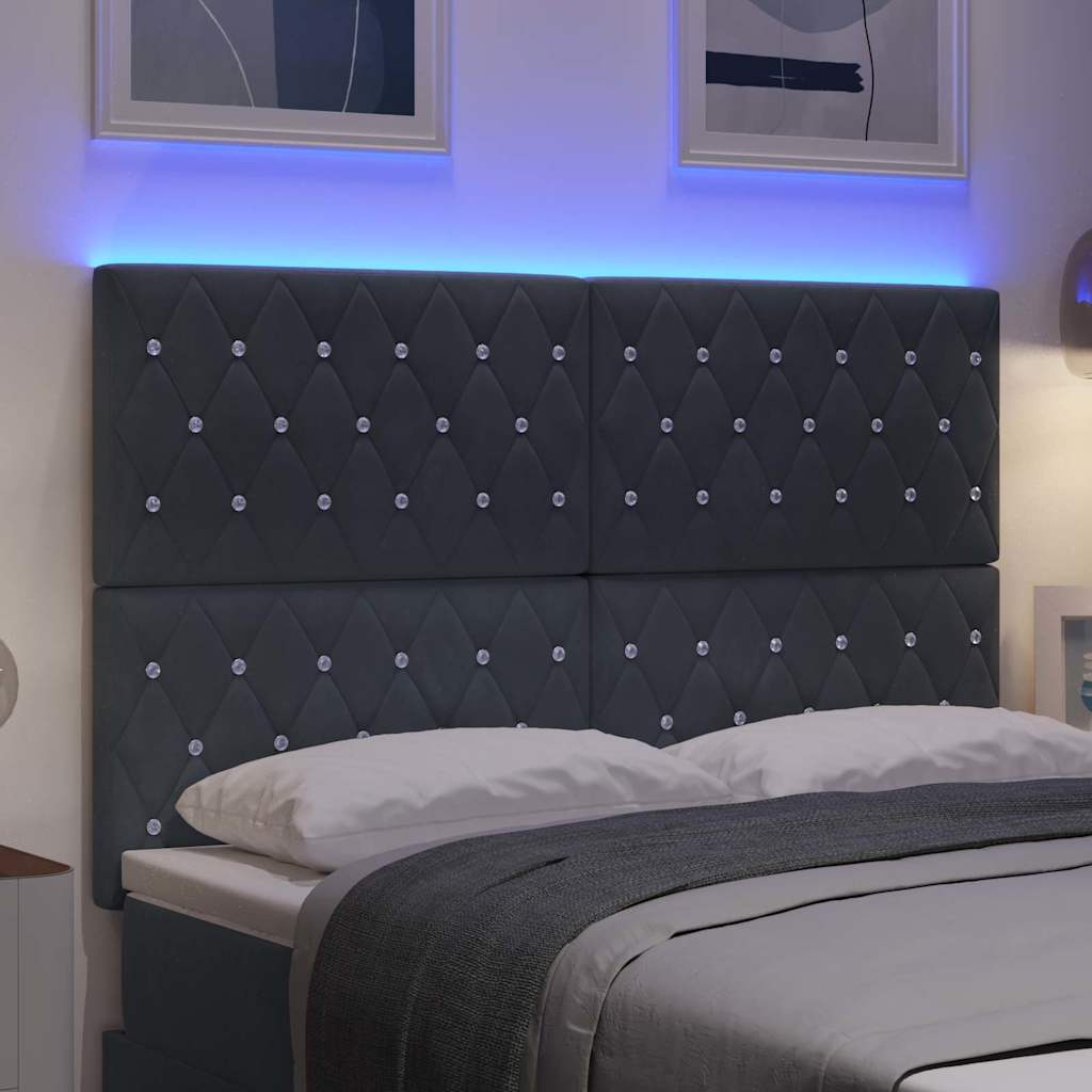 LED Kopfteil mit LED-Lichtleisten Dunkelgrau 144 cm Samt