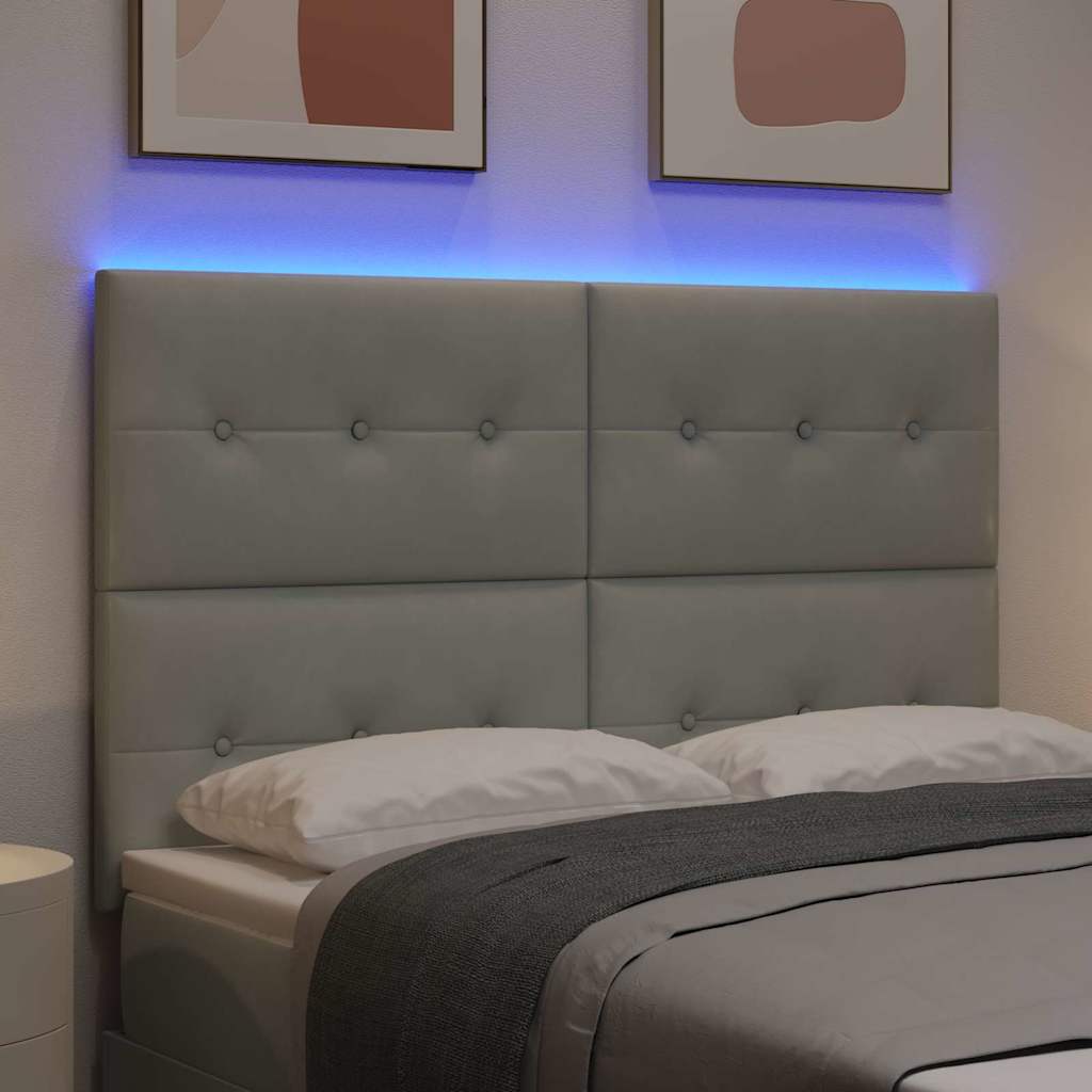 LED Kopfteil mit LED-Lichtleisten Hellgrau 144 cm Samt