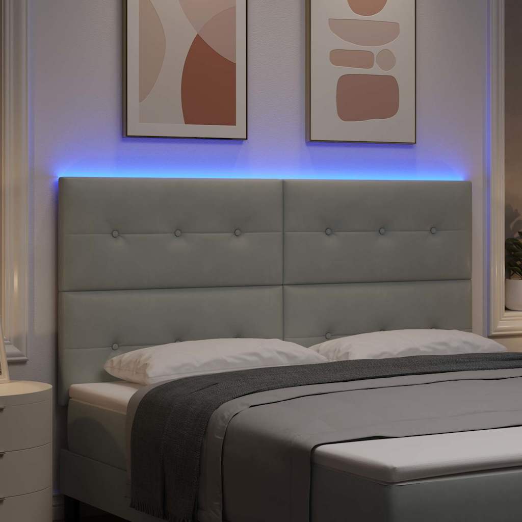 LED Kopfteil mit LED-Lichtleisten Hellgrau 180 cm Samt