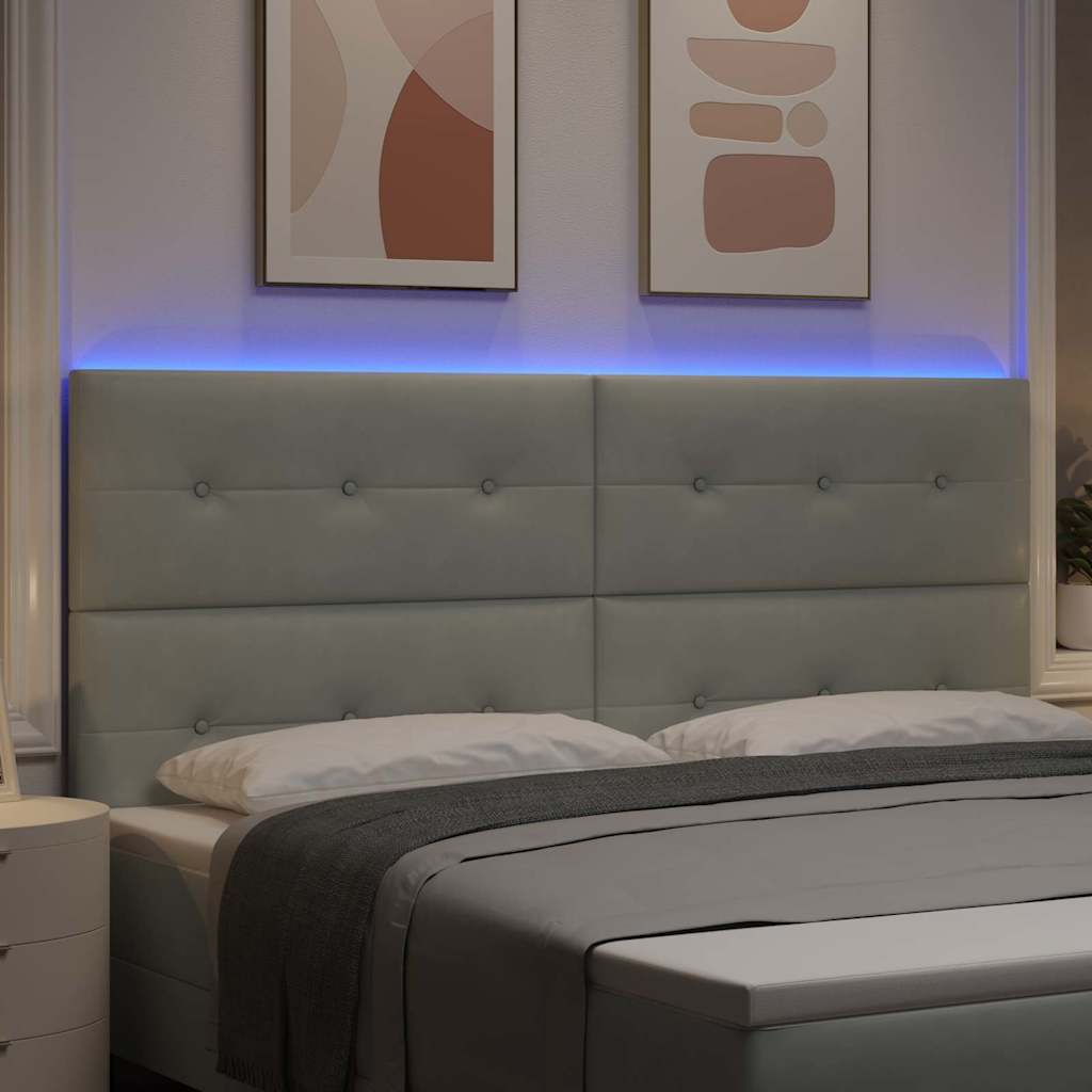 LED Kopfteil mit LED-Lichtleisten Hellgrau 200 cm Samt
