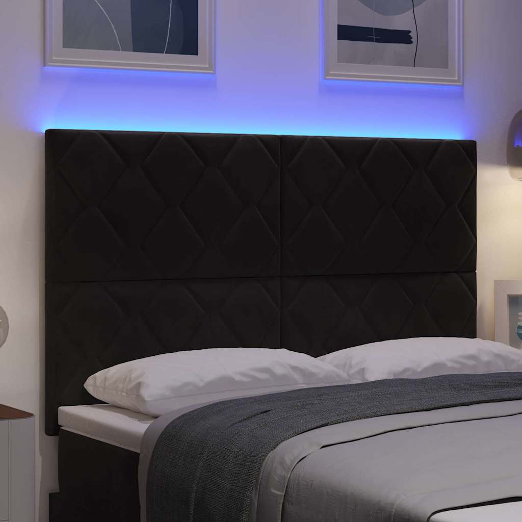LED Kopfteil Schwarz 144 cm Samt
