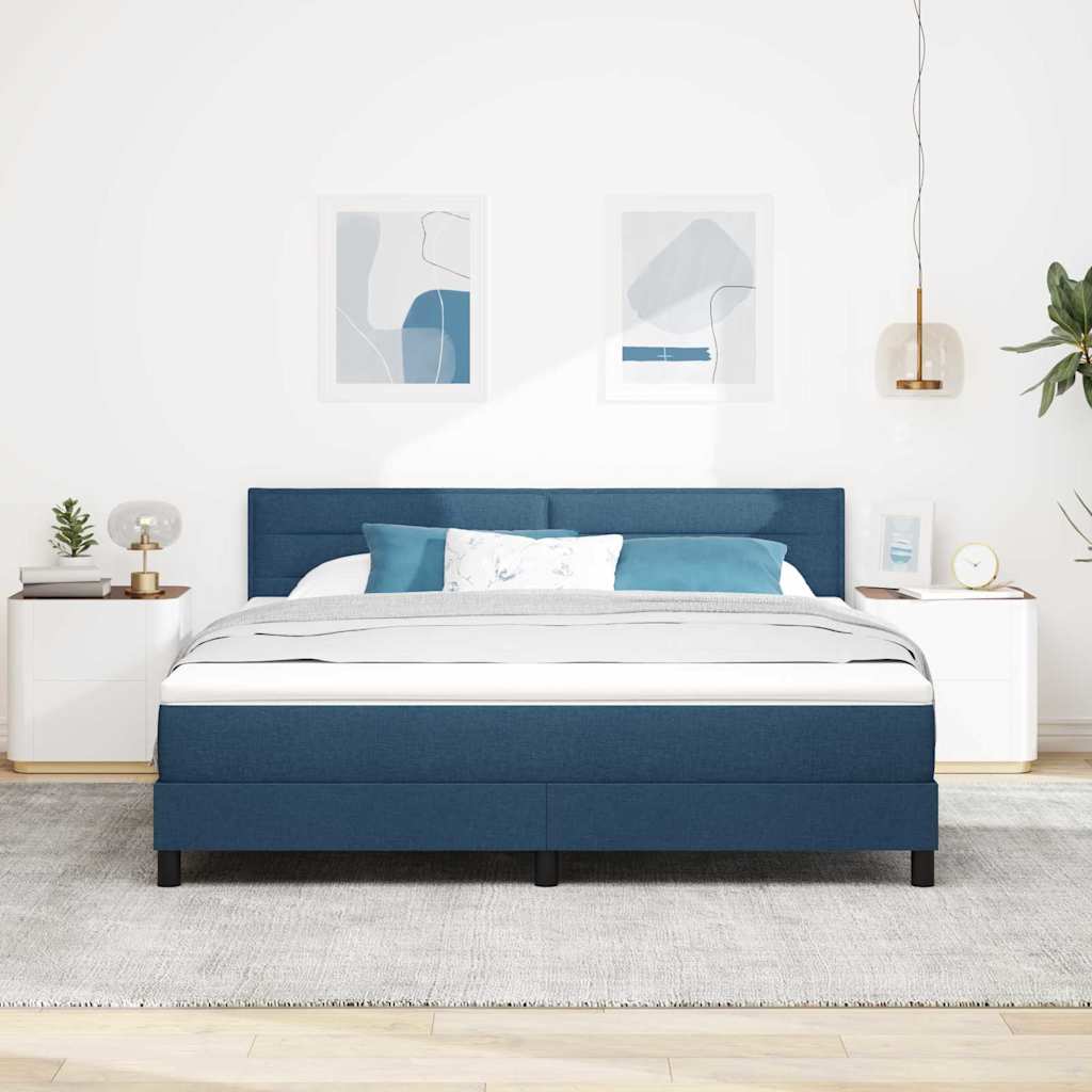 Boxspringbett mit Kopfteil Blau 180 x 200 cm Stoff
