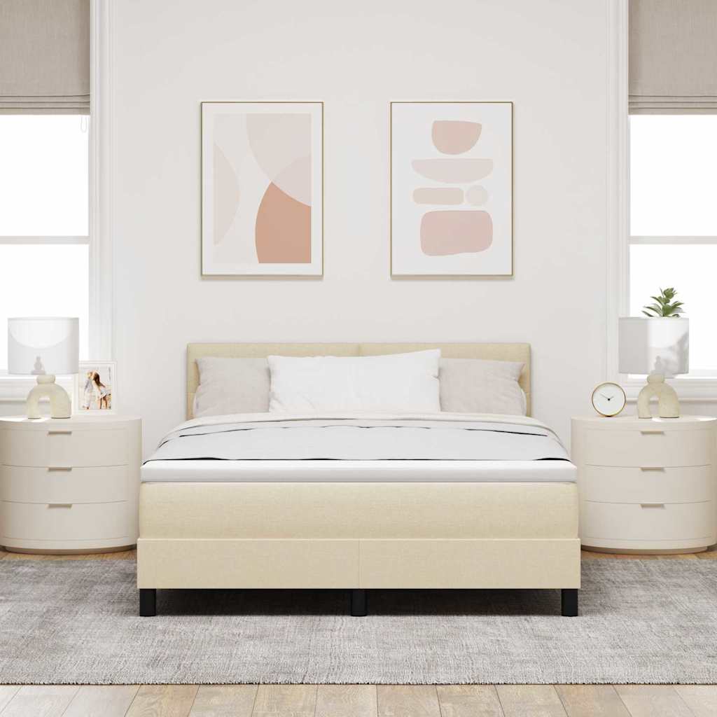 Boxspringbett mit Kopfteil Creme 140 x 190 cm Stoff