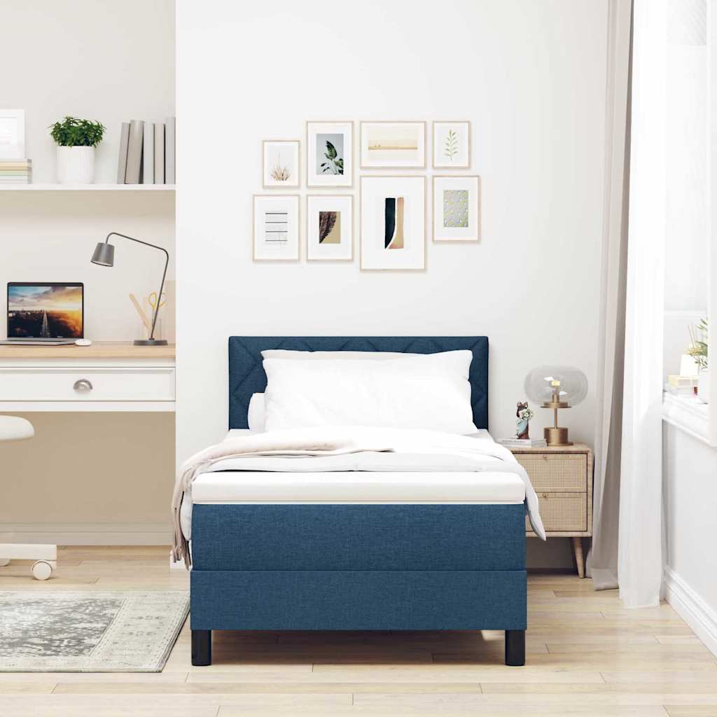 Boxspringbett mit Kopfteil Blau 90 x 200 cm Stoff