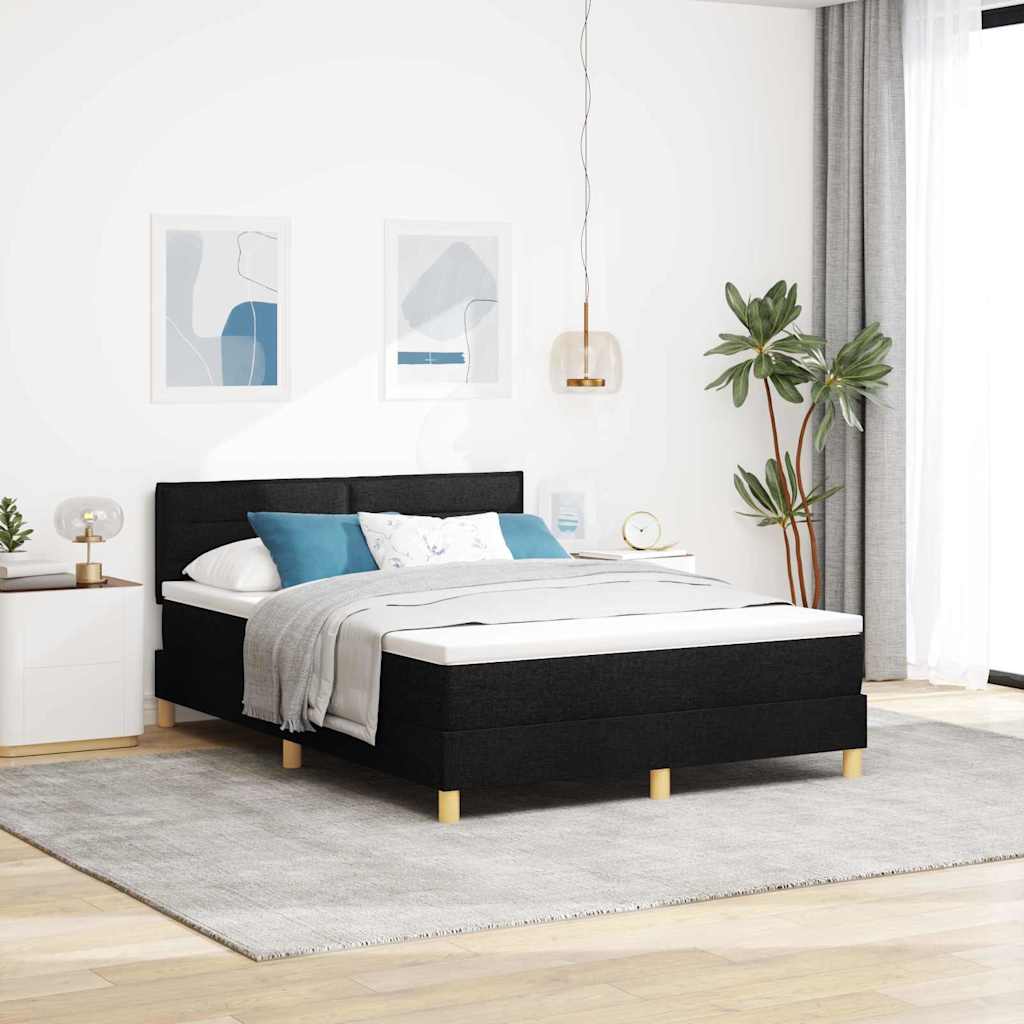 Boxspringbett mit Kissen Schwarz 140 x 190 cm Stoff