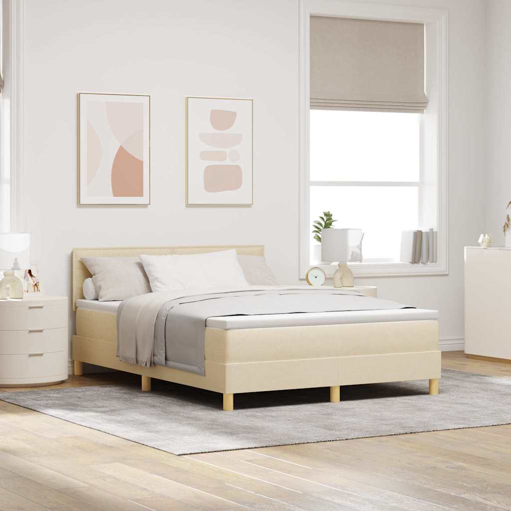 Boxspringbett mit Kissen mit Kopfteil Creme 140 x 190 cm Stoff
