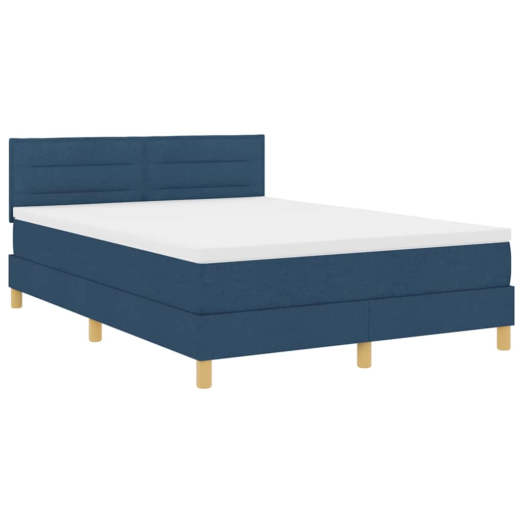 Boxspringbett mit Kissen mit Kopfteil Blau 140 x 190 cm Stoff