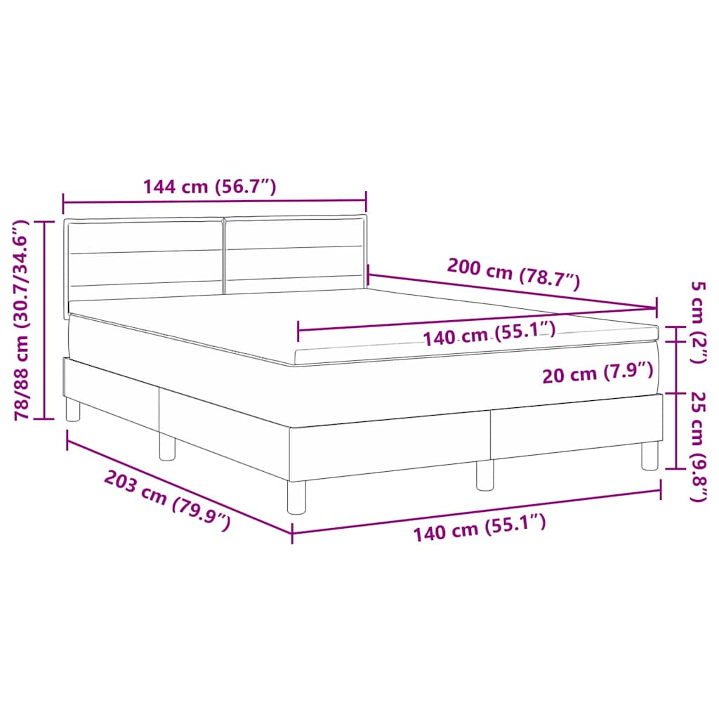 Boxspringbett mit Kissen Dunkelgrau 140 x 200 cm Stoff