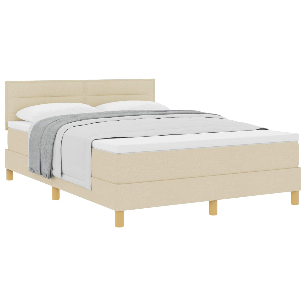 Boxspringbett mit Kissen mit Kopfteil Creme 140 x 200 cm Stoff