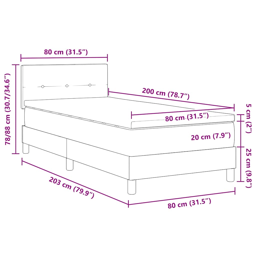 Boxspringbett mit Kissen Dunkelgrau 80 x 200 cm Stoff