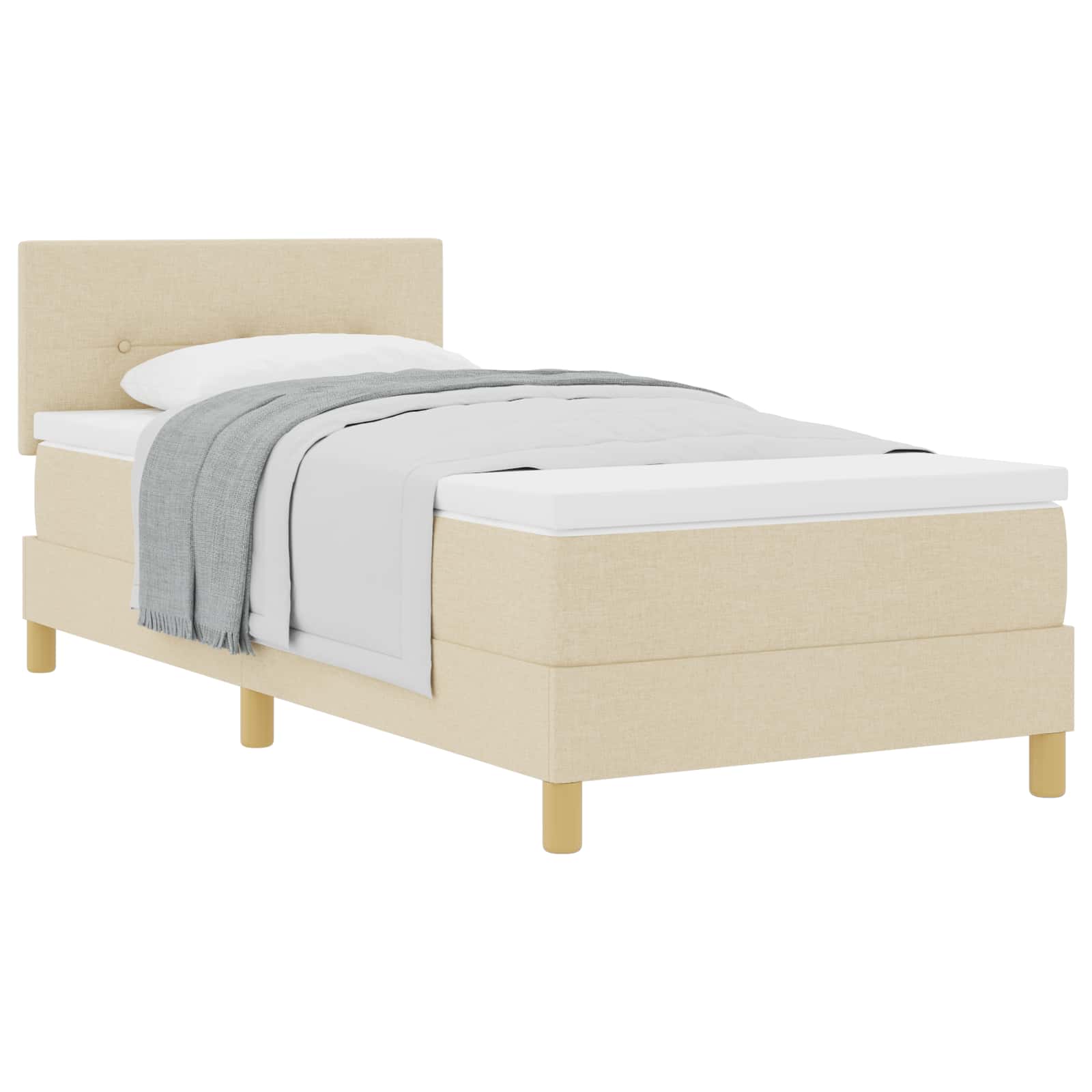 Boxspringbett mit Kissen mit Kopfteil Creme 90 x 190 cm Stoff