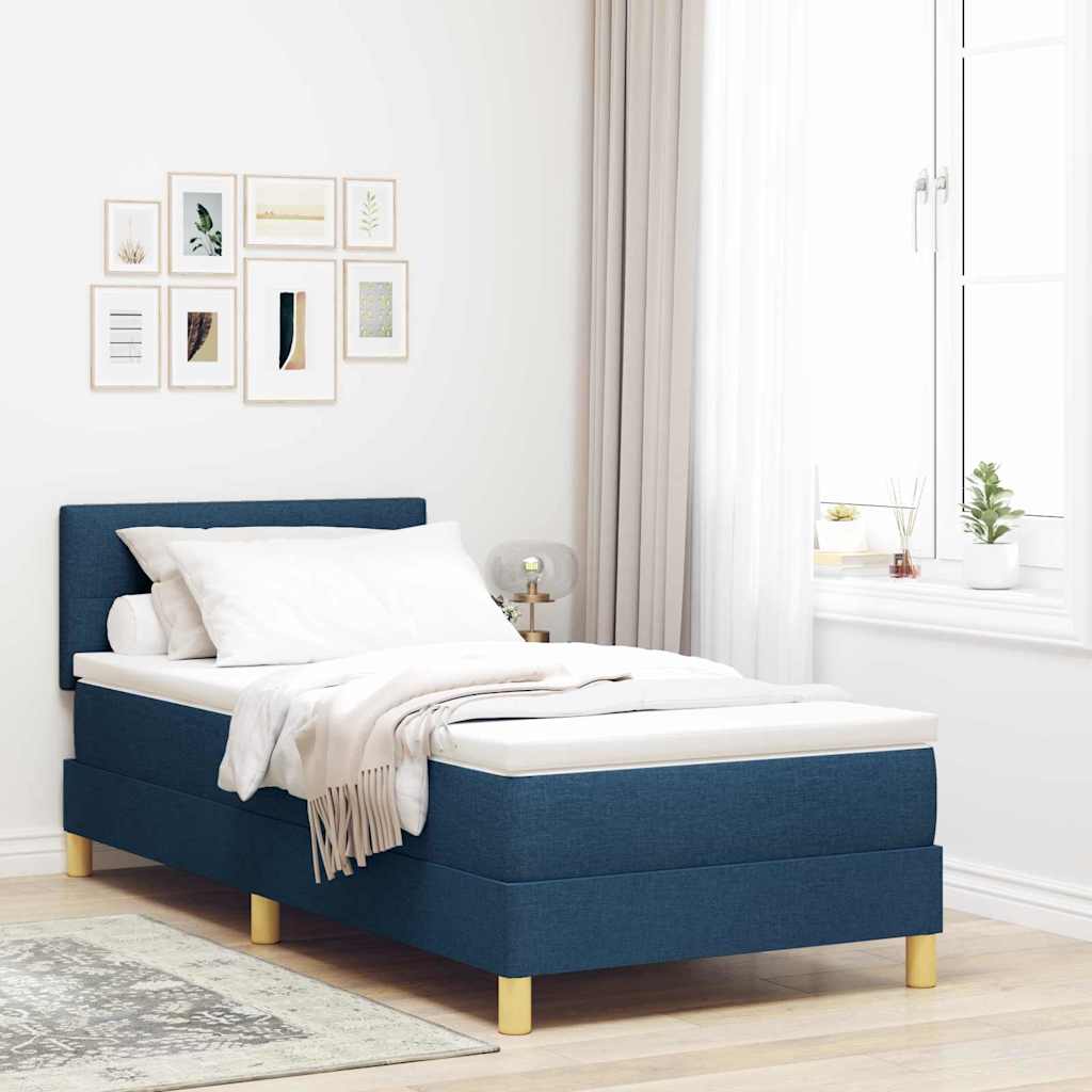 Boxspringbett mit Kissen mit Kopfteil Blau 90 x 200 cm Stoff