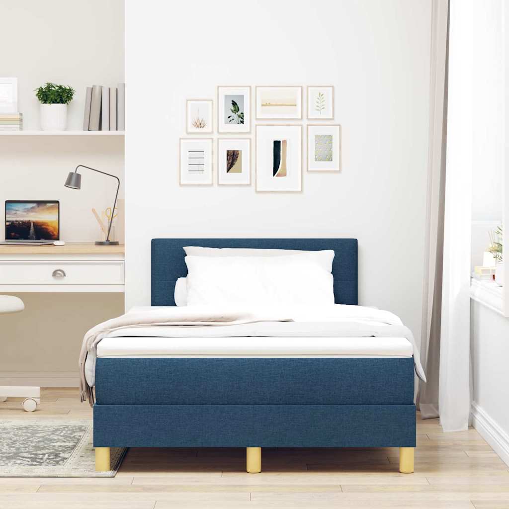 Boxspringbett mit Kissen mit Kopfteil Blau 120 x 190 cm Stoff