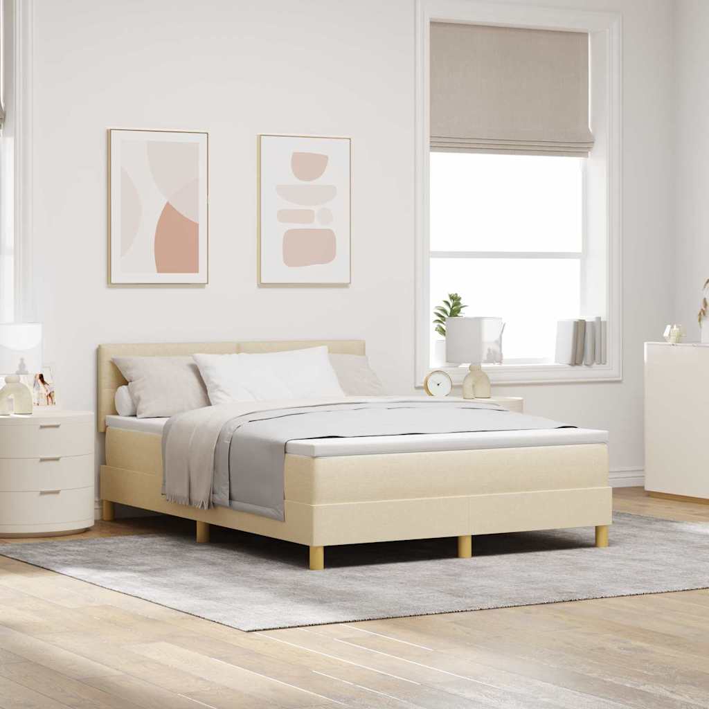 Boxspringbett mit Kissen mit Kopfteil Creme 140 x 190 cm Stoff