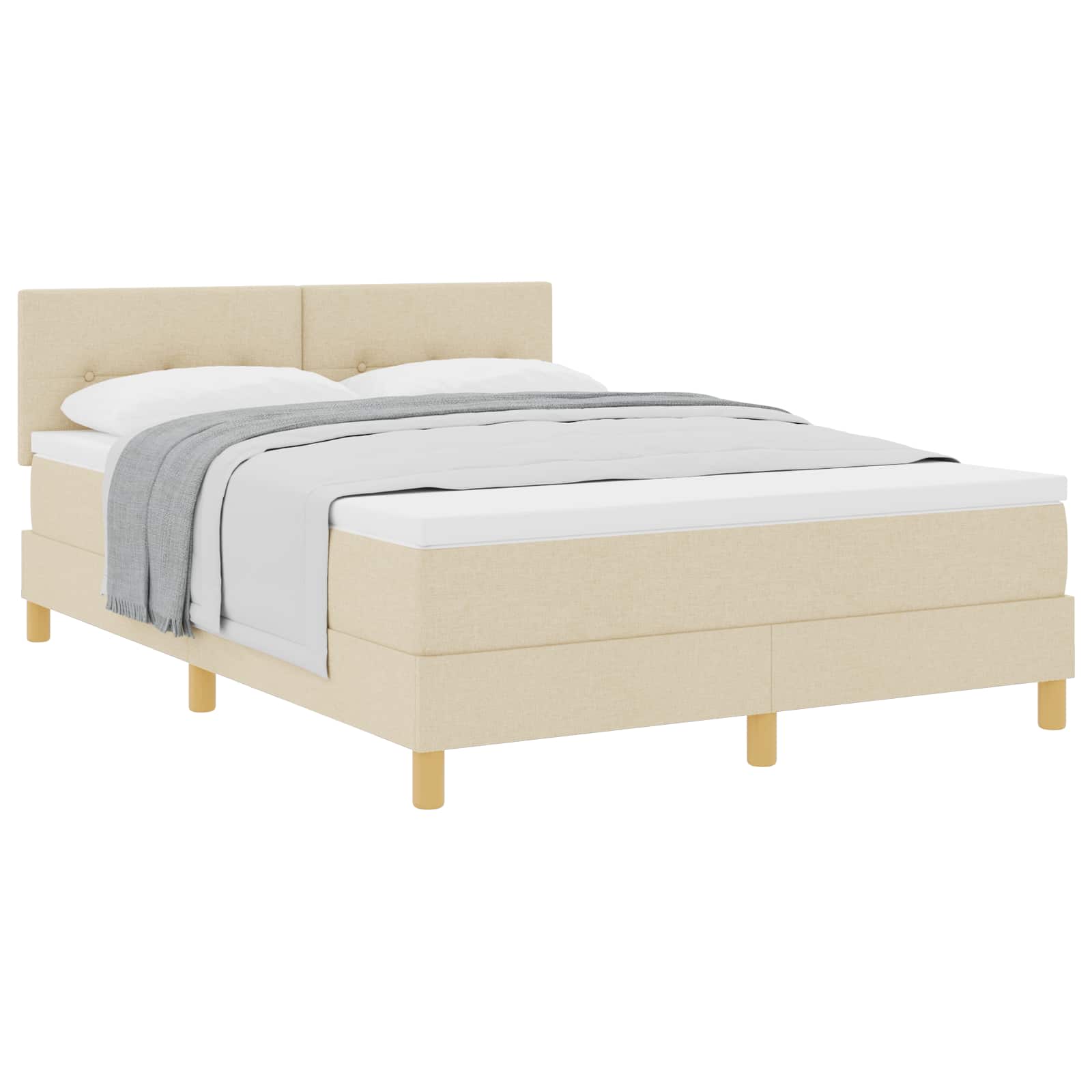 Boxspringbett mit Kissen mit Kopfteil Creme 140 x 190 cm Stoff