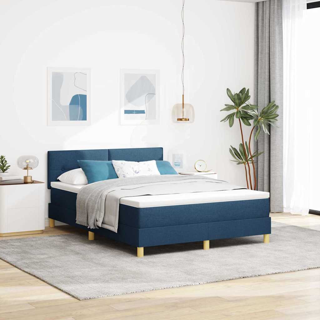 Boxspringbett mit Kissen mit Kopfteil Blau 160 x 200 cm Stoff