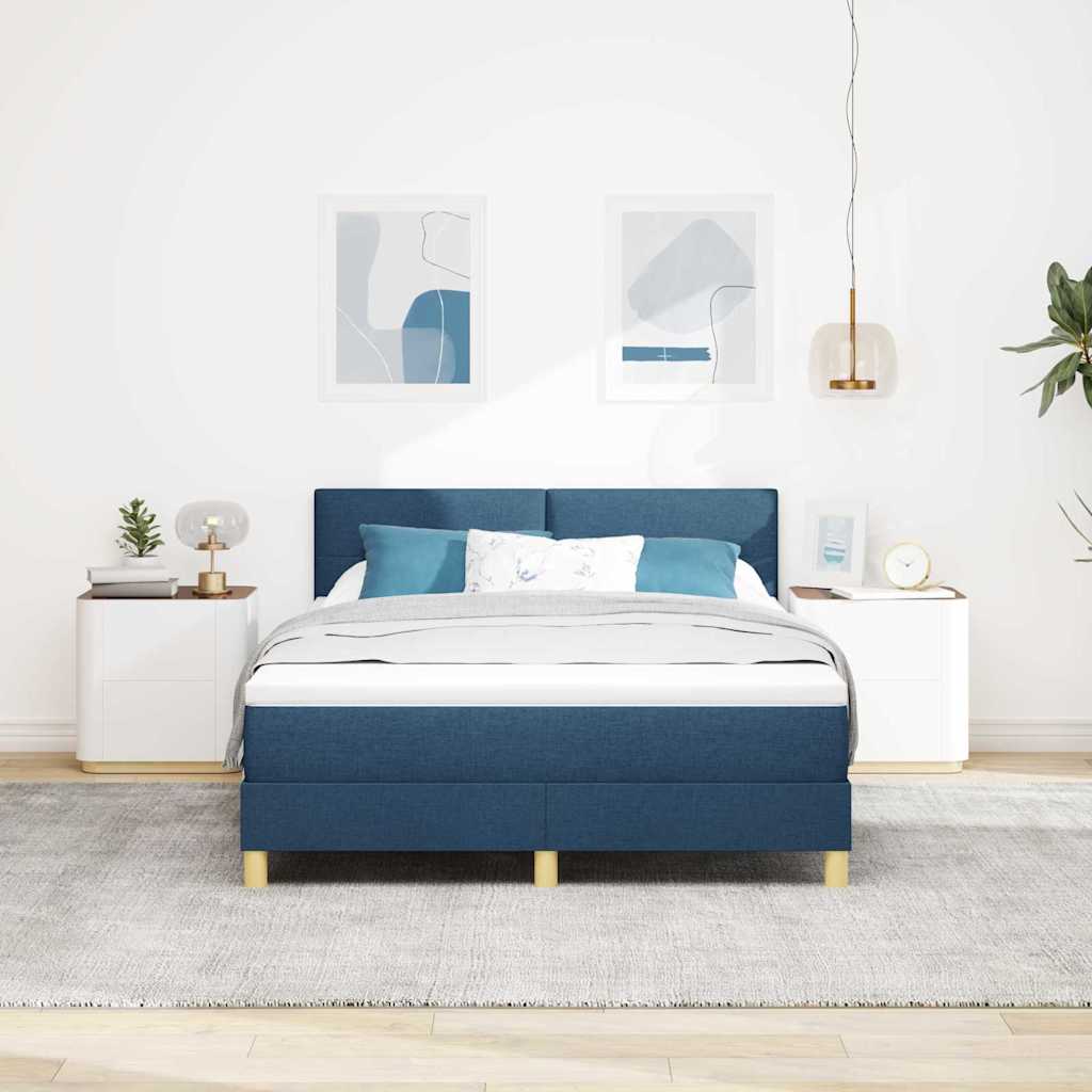 Boxspringbett mit Kissen mit Kopfteil Blau 160 x 200 cm Stoff