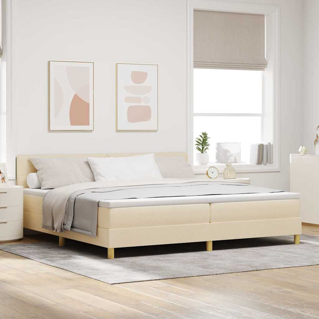Boxspringbett mit Kissen mit Kopfteil Creme 200 x 200 cm Stoff
