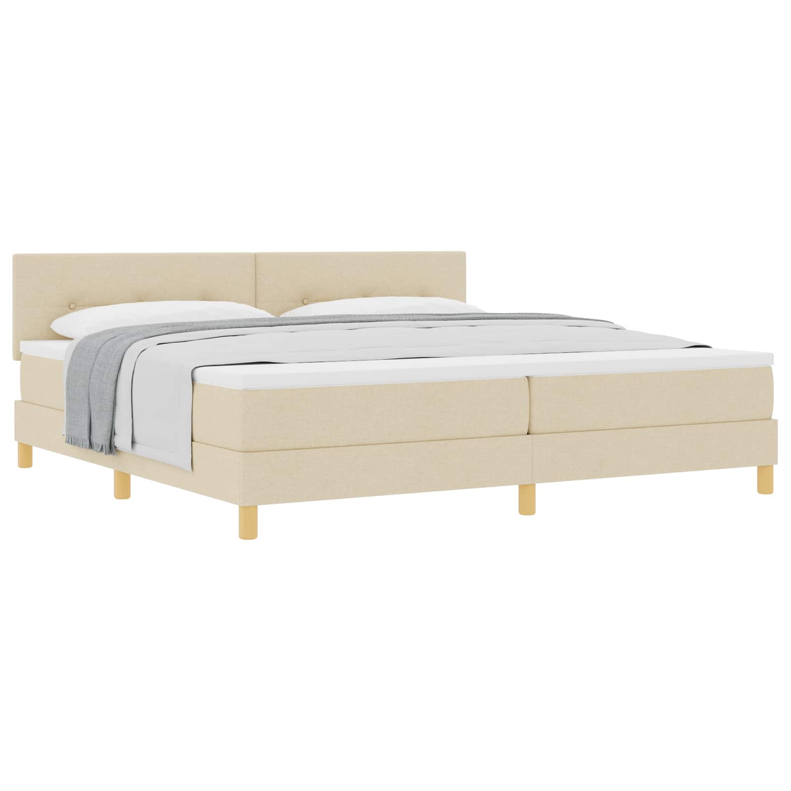 Boxspringbett mit Kissen mit Kopfteil Creme 200 x 200 cm Stoff