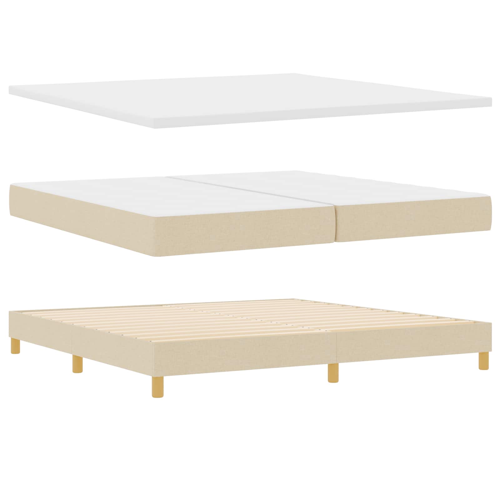 Boxspringbett mit Kissen mit Kopfteil Creme 200 x 200 cm Stoff
